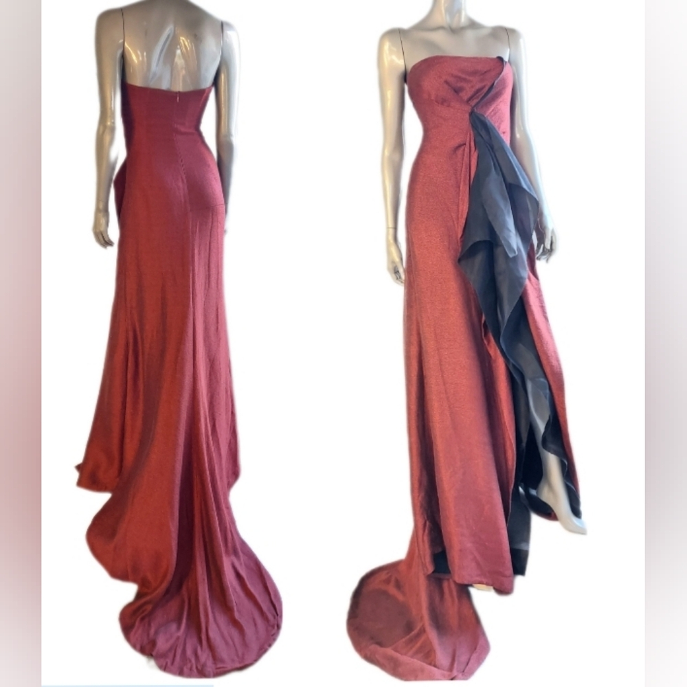 $3,900 PRABAL GURUNG CRIMSON RED RUFFLE LONG RUNWAY GOWN S